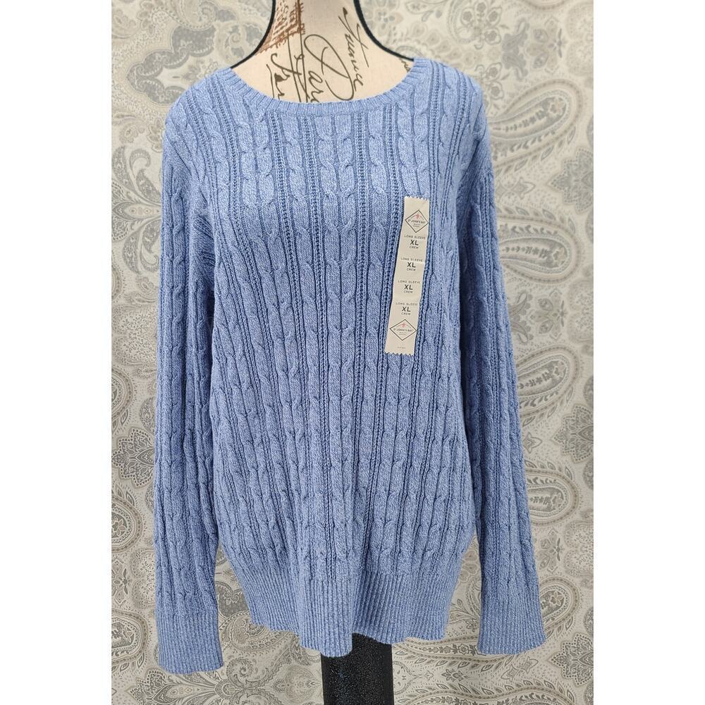 St. John’s Bay Blue Cable Knit Sweater | women's XL | Blue Cotton Fisherman